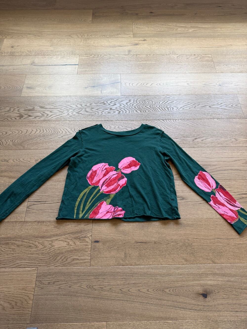Anthropologie Maeve Caitlin Tulip Graphic Long Sleeve Tee Green M